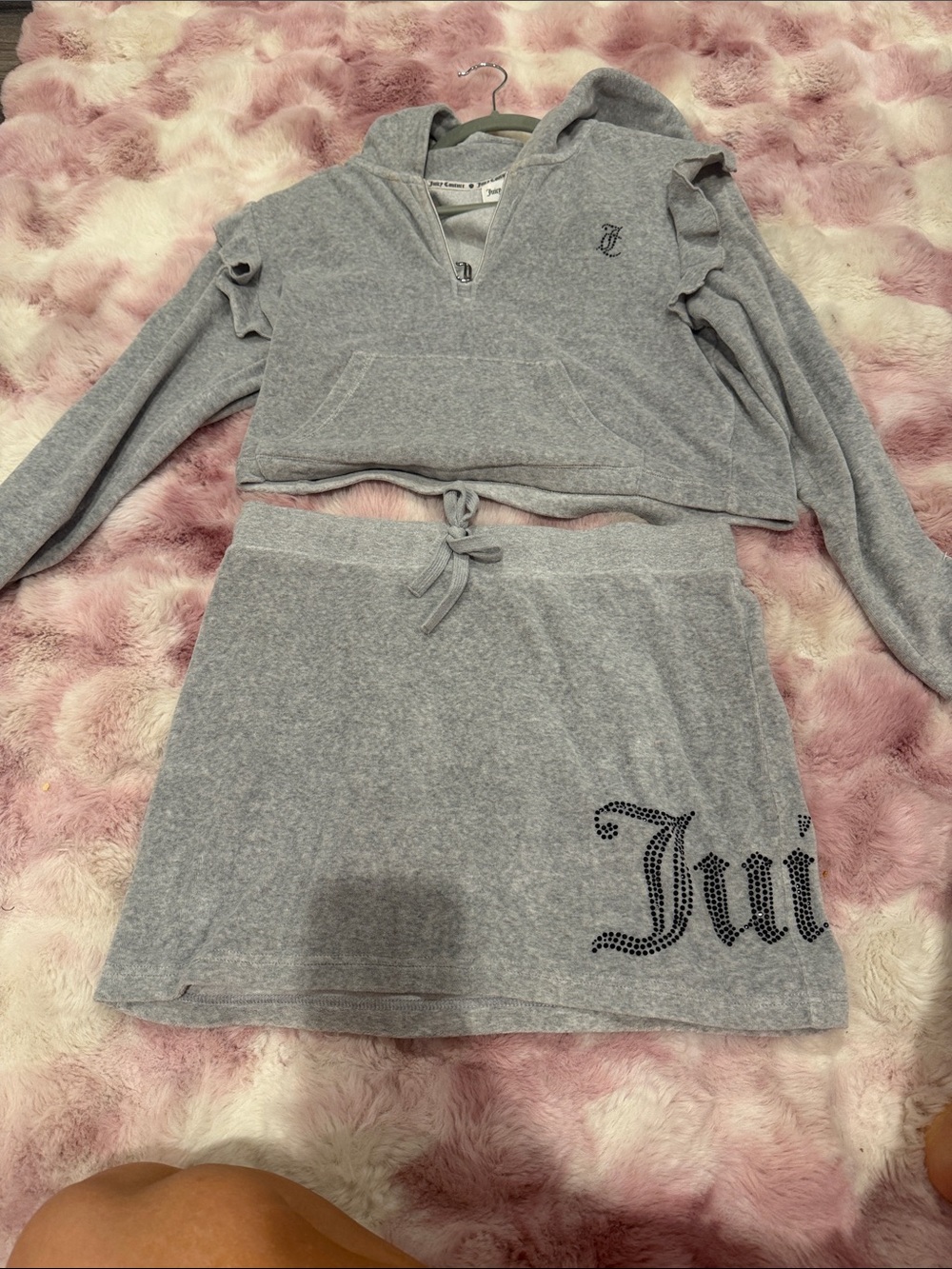 Juicy Couture Heather Gray Hooded Crop Top & Skirt Set